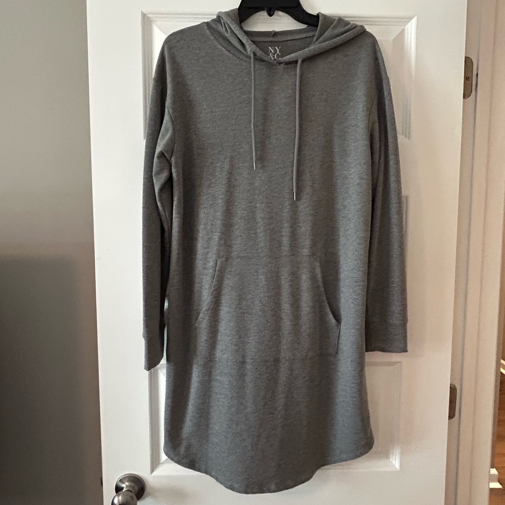 New York & Company Gray Hooded Dress